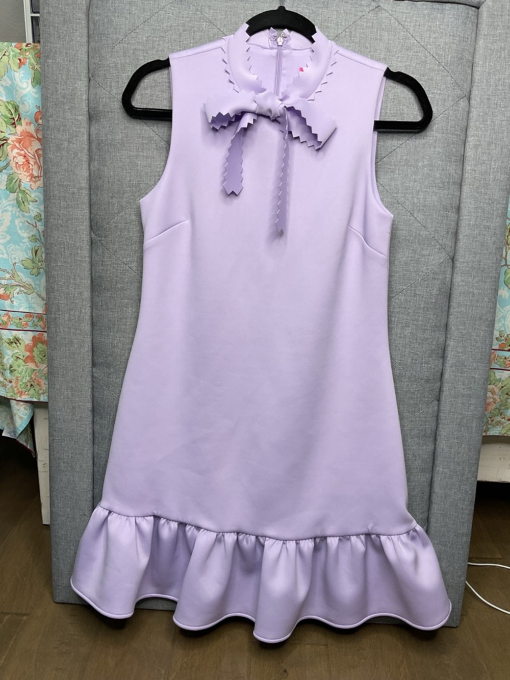 Betsey Johnson Lavender Ruffle Hem Bow Neck Dress Size 2 NWOT - Picture 6 of 10